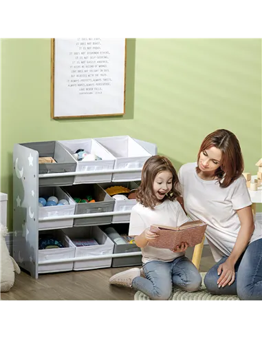ZONEKIZ Kids Storage Rack, with Nine Removable Baskets, for Nursery, Bedroom, Playroom - Grey