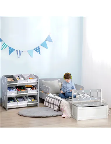 ZONEKIZ Kids Storage Rack, with Nine Removable Baskets, for Nursery, Bedroom, Playroom - Grey
