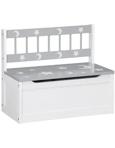 ZONEKIZ 2 In 1 Kids Storage Bench, Toy Box w/ Safety Rod - Grey