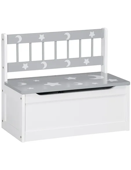 ZONEKIZ 2 In 1 Kids Storage Bench, Toy Box w/ Safety Rod - Grey