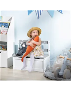 ZONEKIZ 2 In 1 Kids Storage Bench, Toy Box w/ Safety Rod - Grey 2