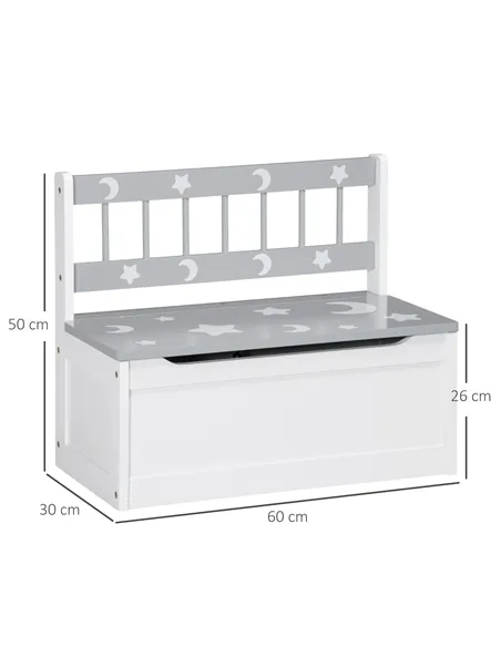 ZONEKIZ 2 In 1 Kids Storage Bench, Toy Box w/ Safety Rod - Grey