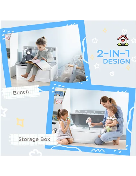 ZONEKIZ 2 In 1 Kids Storage Bench, Toy Box w/ Safety Rod - Grey