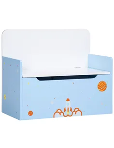 ZONEKIZ 2 In 1 Kids Storage Bench, Toy Box w/ Safety Rod - Blue