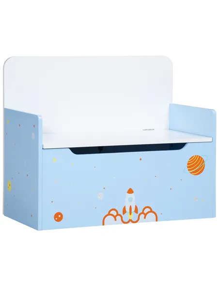 ZONEKIZ 2 In 1 Kids Storage Bench, Toy Box w/ Safety Rod - Blue
