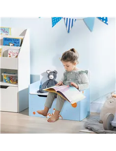 ZONEKIZ 2 In 1 Kids Storage Bench, Toy Box w/ Safety Rod - Blue 2