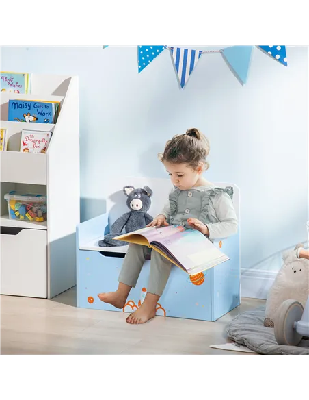 ZONEKIZ 2 In 1 Kids Storage Bench, Toy Box w/ Safety Rod - Blue
