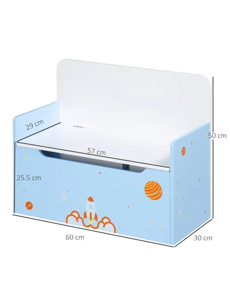 ZONEKIZ 2 In 1 Kids Storage Bench, Toy Box w/ Safety Rod - Blue