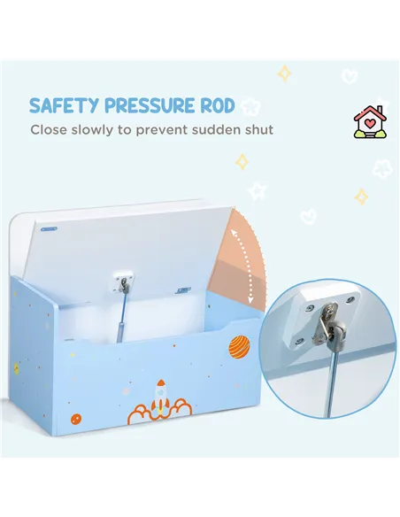 ZONEKIZ 2 In 1 Kids Storage Bench, Toy Box w/ Safety Rod - Blue