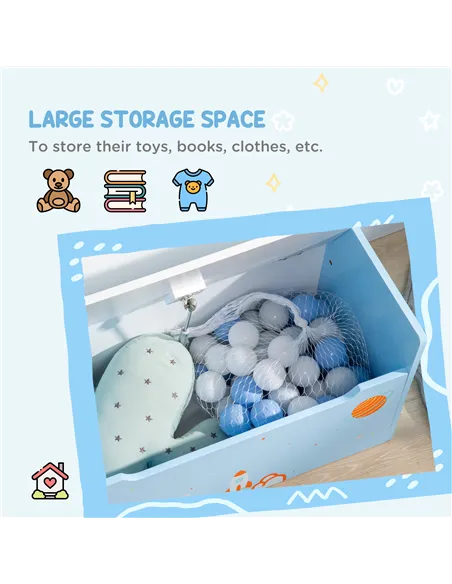 ZONEKIZ 2 In 1 Kids Storage Bench, Toy Box w/ Safety Rod - Blue