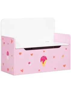 ZONEKIZ 2-in-1 Kids Storage Bench, Toy Box w/ Safety Rod - Pink