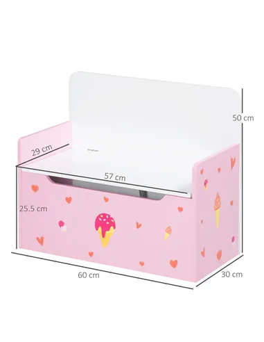 ZONEKIZ 2-in-1 Kids Storage Bench, Toy Box w/ Safety Rod - Pink