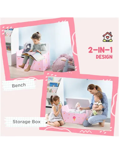 ZONEKIZ 2-in-1 Kids Storage Bench, Toy Box w/ Safety Rod - Pink