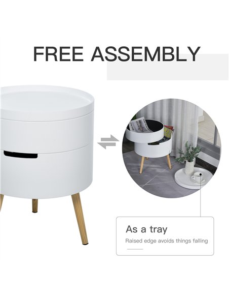 HOMCOM 3-Tier Coffee Table, Round End Table with 2 Hidden Compartments and Detachable Tray, Side Table with Storage for Living R