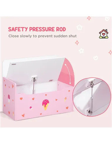 ZONEKIZ 2-in-1 Kids Storage Bench, Toy Box w/ Safety Rod - Pink