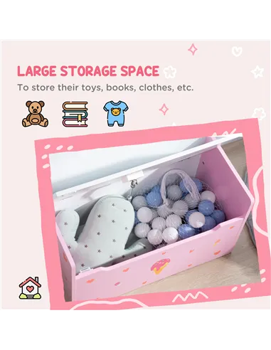 ZONEKIZ 2-in-1 Kids Storage Bench, Toy Box w/ Safety Rod - Pink