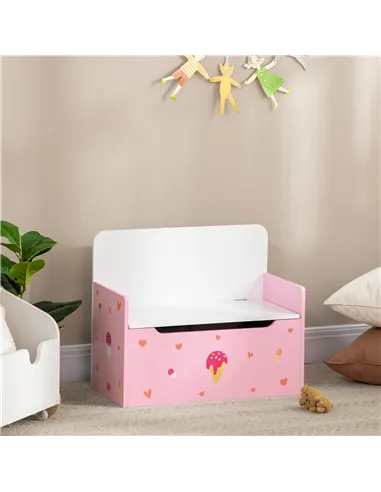 ZONEKIZ 2-in-1 Kids Storage Bench, Toy Box w/ Safety Rod - Pink