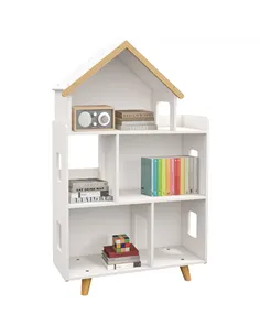 ZONEKIZ Three-Tier Toy Storage Shelf, Kids Bookcase, with Six Cubes, for Playroom, Bedroom - White