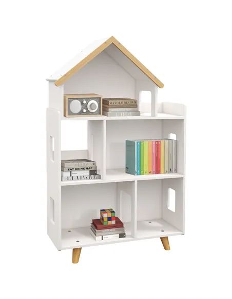 ZONEKIZ Three-Tier Toy Storage Shelf, Kids Bookcase, with Six Cubes, for Playroom, Bedroom - White