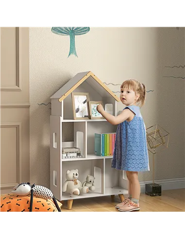 ZONEKIZ Three-Tier Toy Storage Shelf, Kids Bookcase, with Six Cubes, for Playroom, Bedroom - White