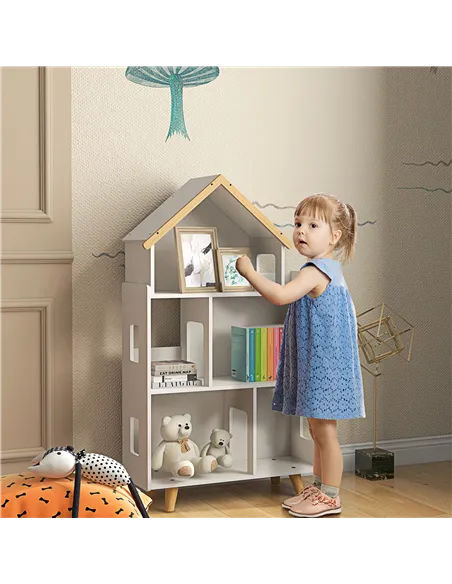 ZONEKIZ Three-Tier Toy Storage Shelf, Kids Bookcase, with Six Cubes, for Playroom, Bedroom - White