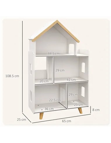 ZONEKIZ Three-Tier Toy Storage Shelf, Kids Bookcase, with Six Cubes, for Playroom, Bedroom - White