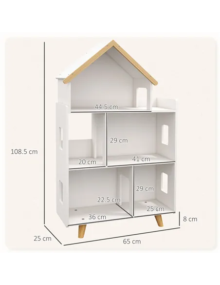ZONEKIZ Three-Tier Toy Storage Shelf, Kids Bookcase, with Six Cubes, for Playroom, Bedroom - White