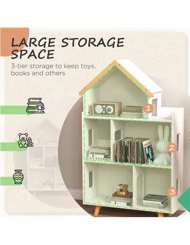 ZONEKIZ Three-Tier Toy Storage Shelf, Kids Bookcase, with Six Cubes, for Playroom, Bedroom - White