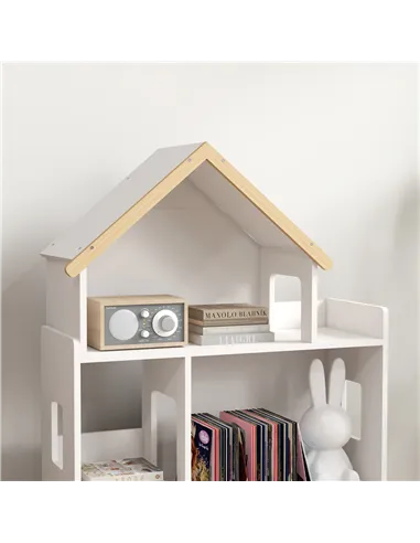 ZONEKIZ Three-Tier Toy Storage Shelf, Kids Bookcase, with Six Cubes, for Playroom, Bedroom - White