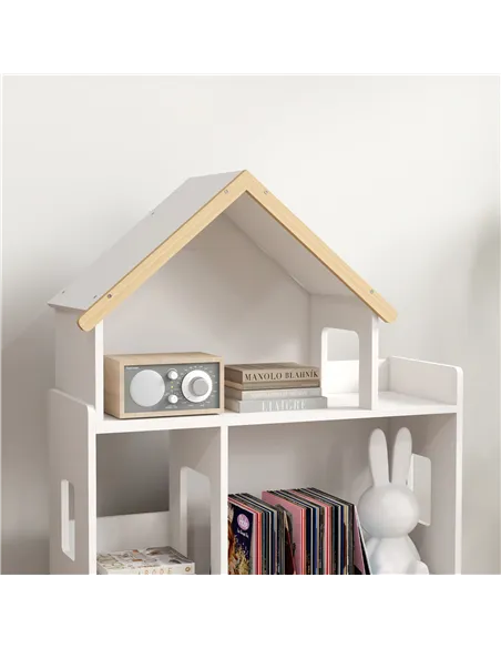 ZONEKIZ Three-Tier Toy Storage Shelf, Kids Bookcase, with Six Cubes, for Playroom, Bedroom - White
