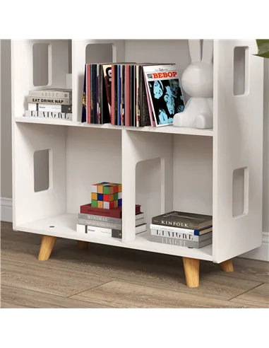 ZONEKIZ Three-Tier Toy Storage Shelf, Kids Bookcase, with Six Cubes, for Playroom, Bedroom - White
