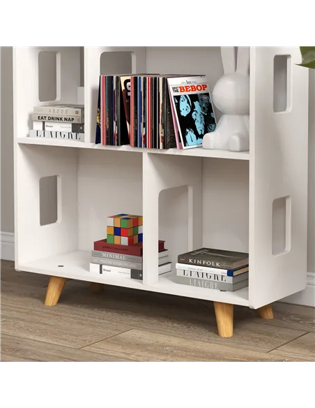 ZONEKIZ Three-Tier Toy Storage Shelf, Kids Bookcase, with Six Cubes, for Playroom, Bedroom - White