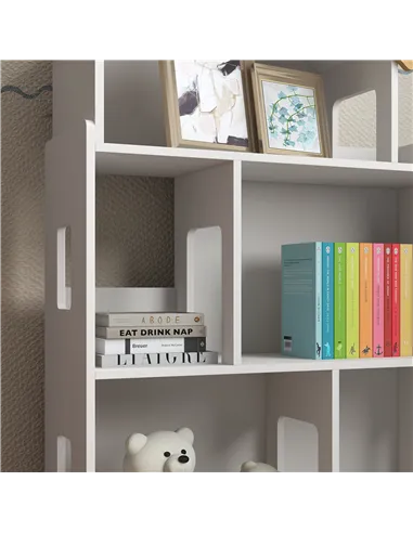 ZONEKIZ Three-Tier Toy Storage Shelf, Kids Bookcase, with Six Cubes, for Playroom, Bedroom - White