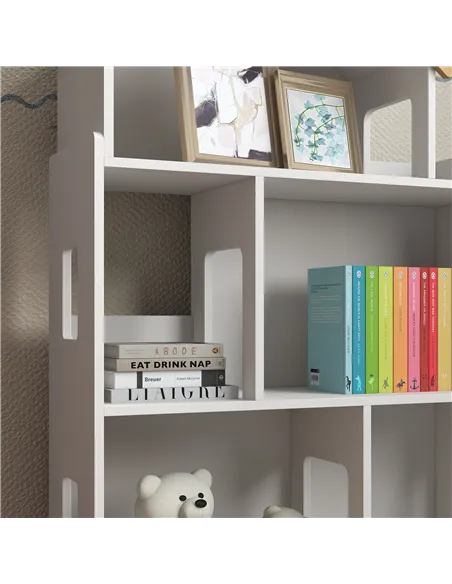 ZONEKIZ Three-Tier Toy Storage Shelf, Kids Bookcase, with Six Cubes, for Playroom, Bedroom - White