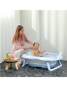 ZONEKIZ Foldable Baby Bathtub, with Non-Slip Support Legs, Cushion Pad, Shower Holder - Blue 2