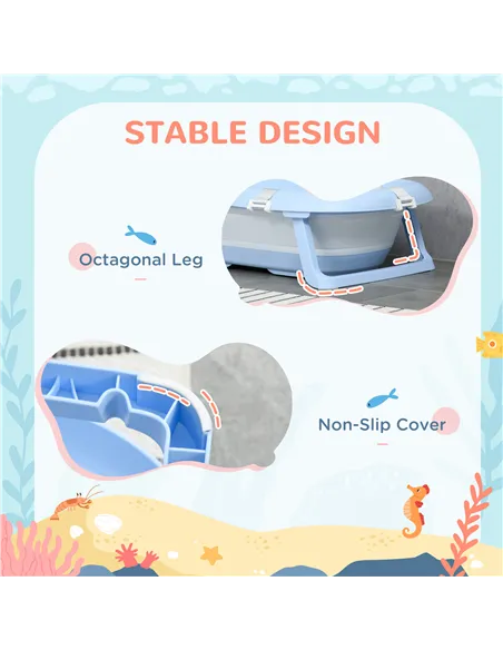 ZONEKIZ Foldable Baby Bathtub, with Non-Slip Support Legs, Cushion Pad, Shower Holder - Blue