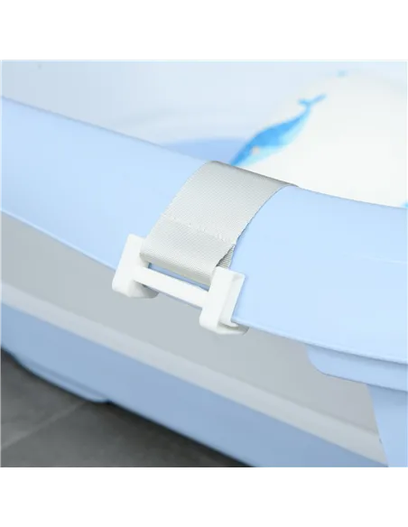 ZONEKIZ Foldable Baby Bathtub, with Non-Slip Support Legs, Cushion Pad, Shower Holder - Blue