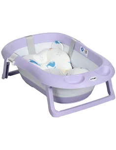 ZONEKIZ Foldable Baby Bathtub, with Non-Slip Support Legs, Cushion Pad, Shower Holder - Purple