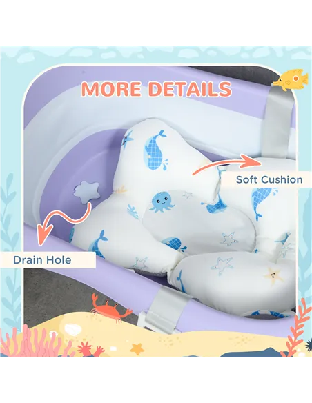 ZONEKIZ Foldable Baby Bathtub, with Non-Slip Support Legs, Cushion Pad, Shower Holder - Purple