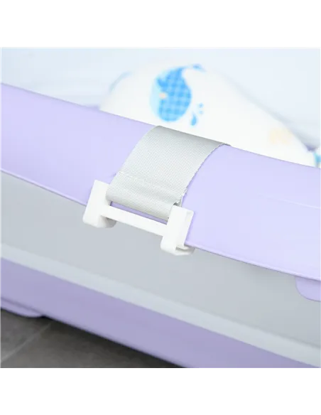 ZONEKIZ Foldable Baby Bathtub, with Non-Slip Support Legs, Cushion Pad, Shower Holder - Purple
