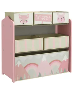 ZONEKIZ Kids Storage Unit, Toy Storage Organiser, with Six Fabric Bins, for Bedrooms, Playrooms, Nurseries - Pink