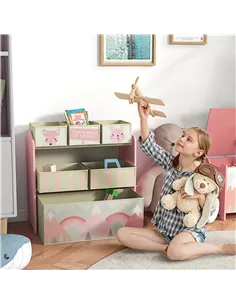 ZONEKIZ Kids Storage Unit, Toy Storage Organiser, with Six Fabric Bins, for Bedrooms, Playrooms, Nurseries - Pink 2