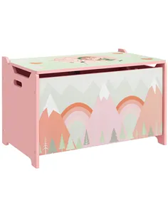 ZONEKIZ Toy Box, Kids Storage Chest, with Lid, Safety Hinge - Pink
