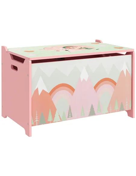 ZONEKIZ Toy Box, Kids Storage Chest, with Lid, Safety Hinge - Pink