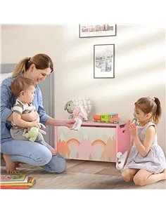 ZONEKIZ Toy Box, Kids Storage Chest, with Lid, Safety Hinge - Pink 2