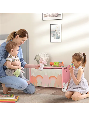 ZONEKIZ Toy Box, Kids Storage Chest, with Lid, Safety Hinge - Pink