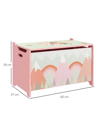 ZONEKIZ Toy Box, Kids Storage Chest, with Lid, Safety Hinge - Pink