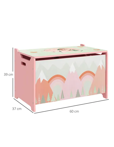 ZONEKIZ Toy Box, Kids Storage Chest, with Lid, Safety Hinge - Pink