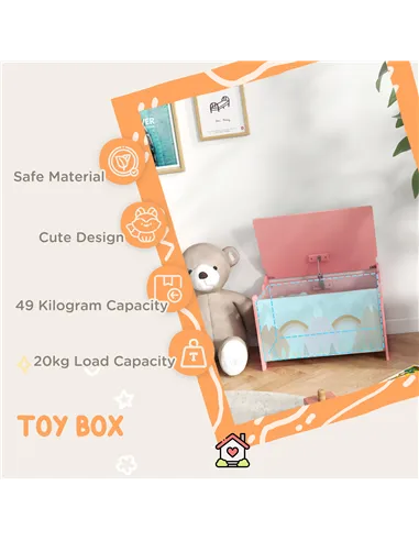 ZONEKIZ Toy Box, Kids Storage Chest, with Lid, Safety Hinge - Pink