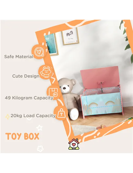 ZONEKIZ Toy Box, Kids Storage Chest, with Lid, Safety Hinge - Pink